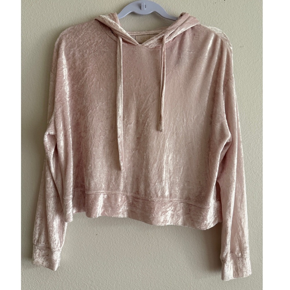 Love by Gap Velvet Hoodie Womens XS Pink Excellent Crushed Cropped Pullover